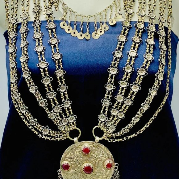 Tribal Ethnic Silver Kuchi Multilayer Necklace With Big Pendant, Handmade Pure - Picture 11 of 13